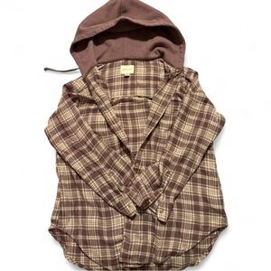 American Eagle Outfitters Mauve Plaid Hooded Shirt